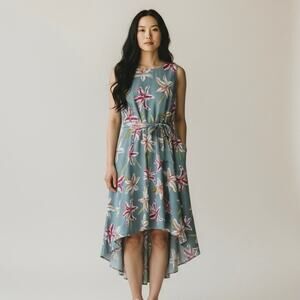 Anthropologie Hutch Blue Aislinn Lily Floral High Low Tie Waist Midi Dress - S